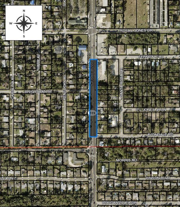 Map of portion of Fiske Blvd. between Rosa L. Jones Dr. and Avondale Rd. where roadwork will be done