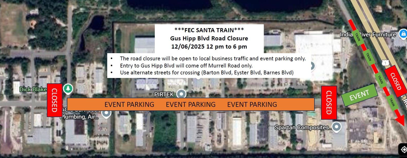 Santa Train road closure map